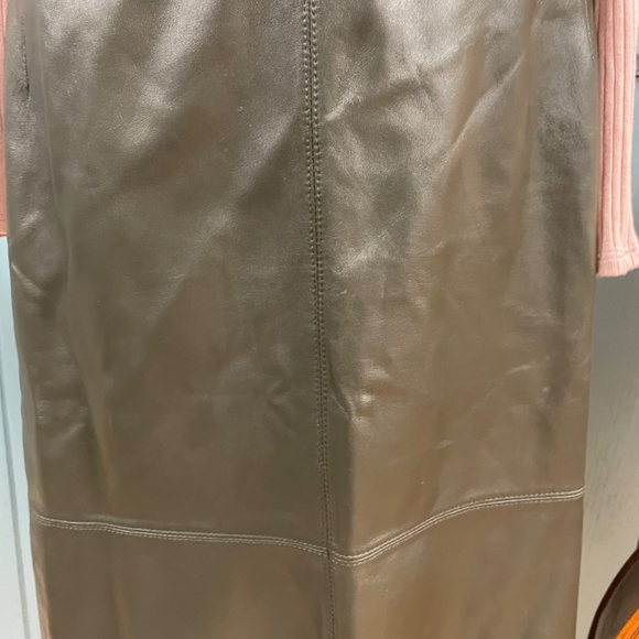 Genuine Leather Pencil Skirt in Olive Green 3X - Picture 3 of 5